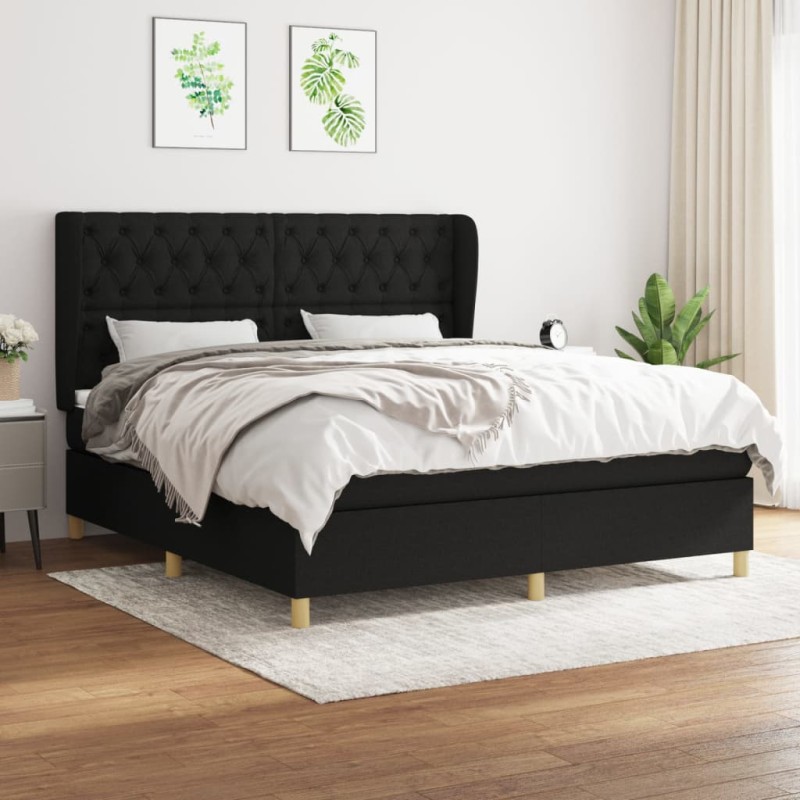 vidaXL Boxspringbett mit Matratze Schwarz 160x200 cm Stoff vidaXL Boxspringbett mit Matratze Schwarz 160x200 cm Stoff