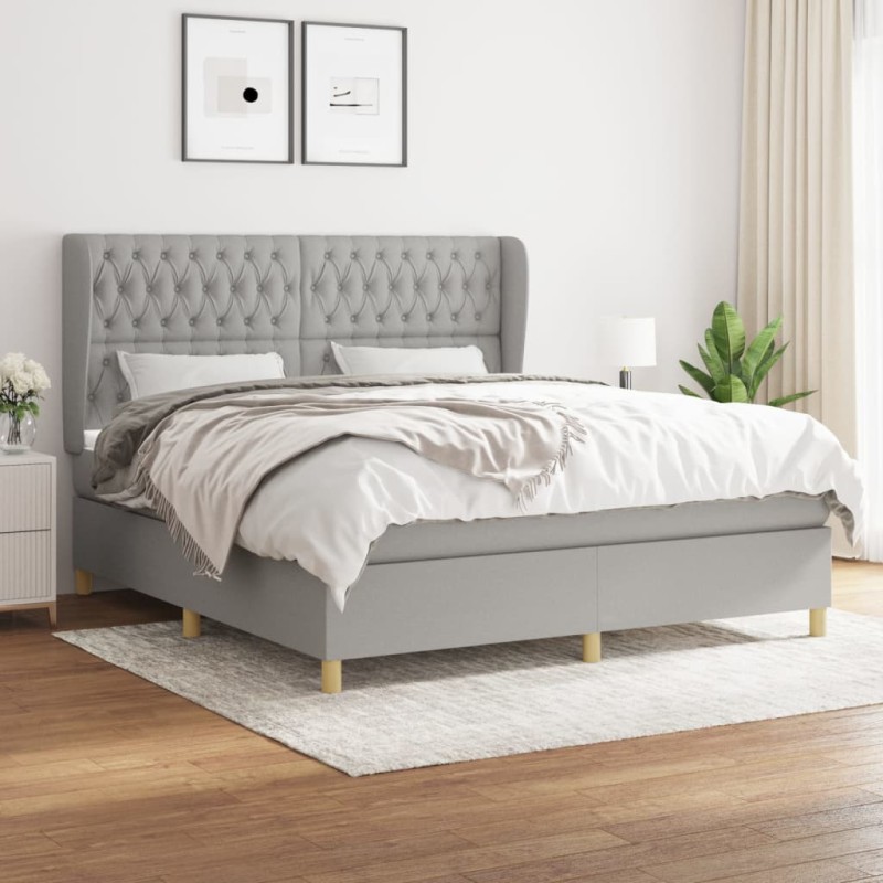 vidaXL Boxspringbett mit Matratze Hellgrau 180x200 cm Stoff vidaXL Boxspringbett mit Matratze Hellgrau 180x200 cm Stoff