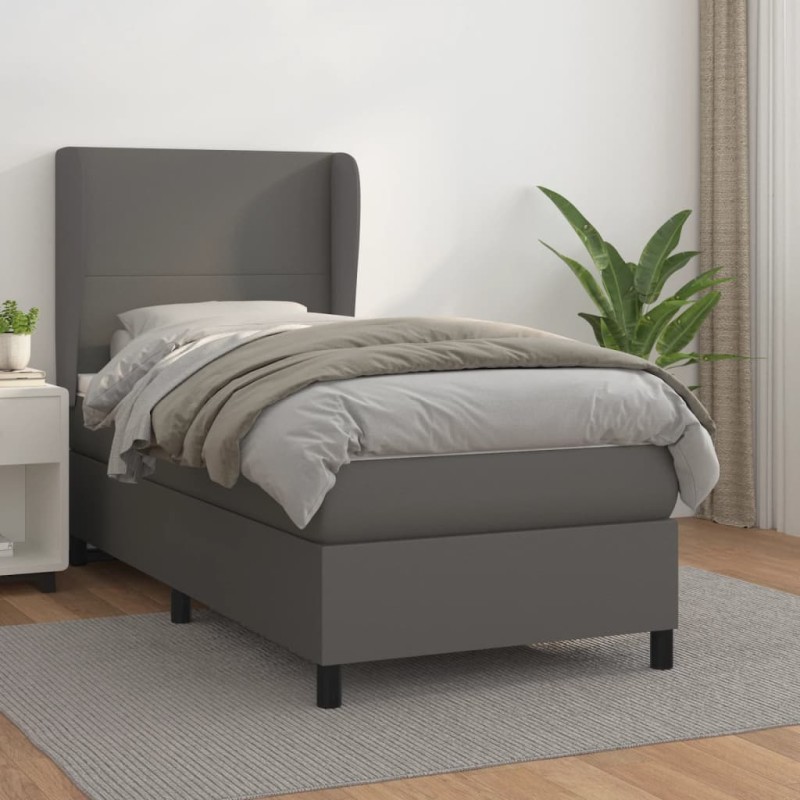 vidaXL Boxspringbett mit Matratze Grau 90x190 cm Kunstleder vidaXL Boxspringbett mit Matratze Grau 90x190 cm Kunstleder