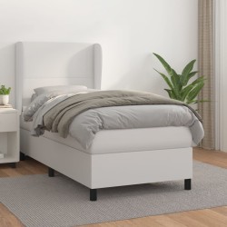 vidaXL Boxspringbett mit Matratze Weiß 90x200 cm Kunstleder