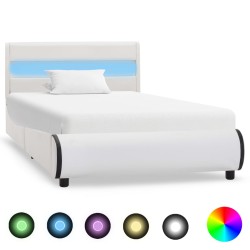 Bettgestell mit LED Weiß Kunstleder 90x200 cm
