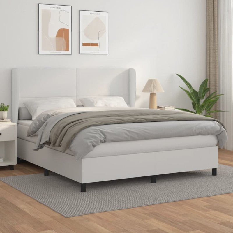vidaXL Boxspringbett mit Matratze Weiß 180x200 cm Kunstleder vidaXL Boxspringbett mit Matratze Weiß 180x200 cm Kunstleder