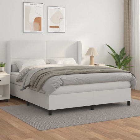 vidaXL Boxspringbett mit Matratze Weiß 180x200 cm Kunstleder