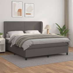 vidaXL Boxspringbett mit Matratze Grau 180x200 cm Kunstleder