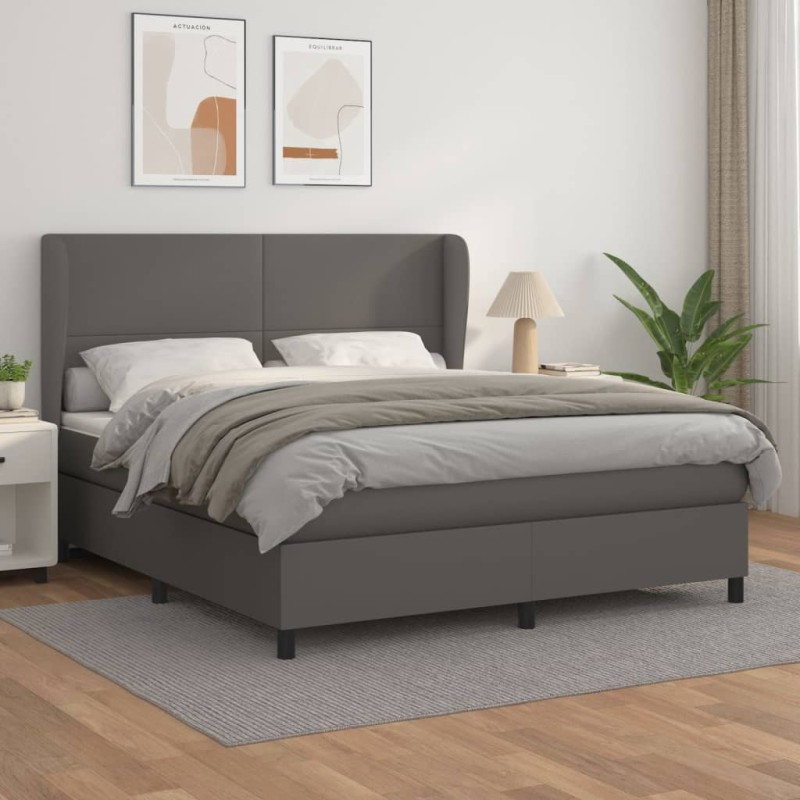 vidaXL Boxspringbett mit Matratze Grau 180x200 cm Kunstleder vidaXL Boxspringbett mit Matratze Grau 180x200 cm Kunstleder