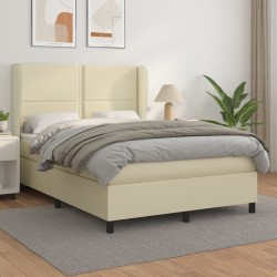 vidaXL Boxspringbett mit Matratze Creme 140x200 cm Kunstleder