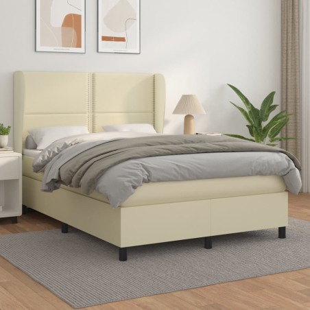 vidaXL Boxspringbett mit Matratze Creme 140x200 cm Kunstleder