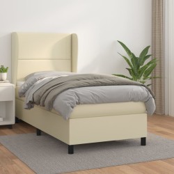vidaXL Boxspringbett mit Matratze Creme 100x200 cm Kunstleder