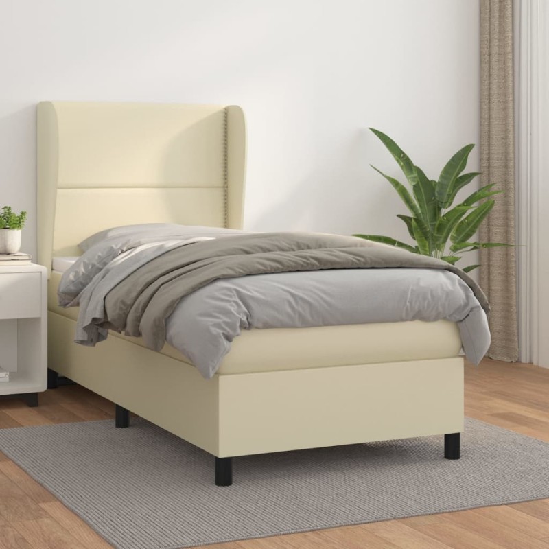 vidaXL Boxspringbett mit Matratze Creme 100x200 cm Kunstleder vidaXL Boxspringbett mit Matratze Creme 100x200 cm Kunstleder