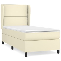 vidaXL Boxspringbett mit Matratze Creme 100x200 cm Kunstleder