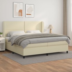 vidaXL Boxspringbett mit Matratze Creme 200x200 cm Kunstleder