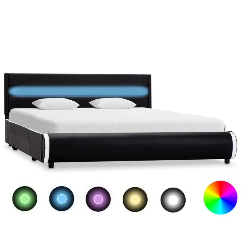 vidaXL Bettgestell mit LED Schwarz Kunstleder 140×200 cm vidaXL Bettgestell mit LED Schwarz Kunstleder 140×200 cm