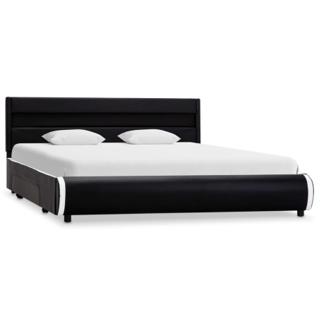 vidaXL Bettgestell mit LED Schwarz Kunstleder 140×200 cm 