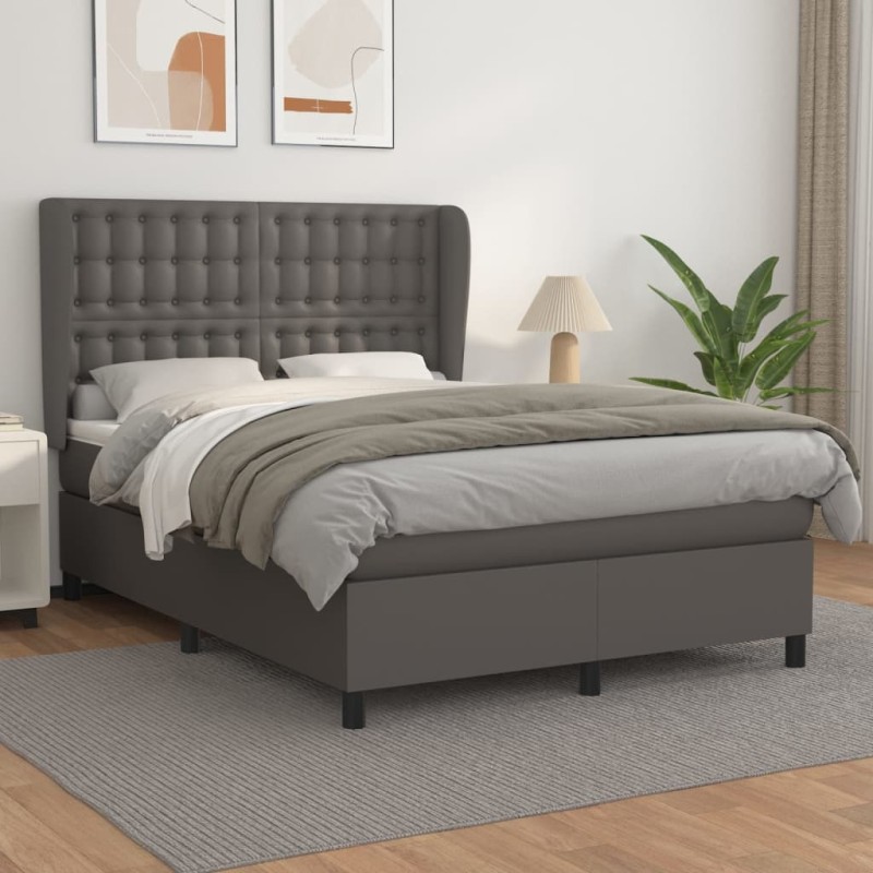 vidaXL Boxspringbett mit Matratze Grau 140x200 cm Kunstleder vidaXL Boxspringbett mit Matratze Grau 140x200 cm Kunstleder