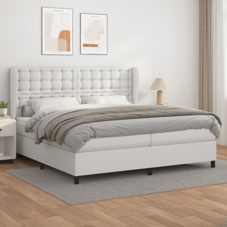 vidaXL Boxspringbett mit Matratze Weiß 200x200 cm Kunstleder
