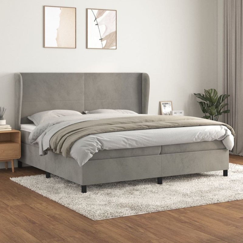 vidaXL Boxspringbett mit Matratze Hellgrau 200x200 cm Samt vidaXL Boxspringbett mit Matratze Hellgrau 200x200 cm Samt
