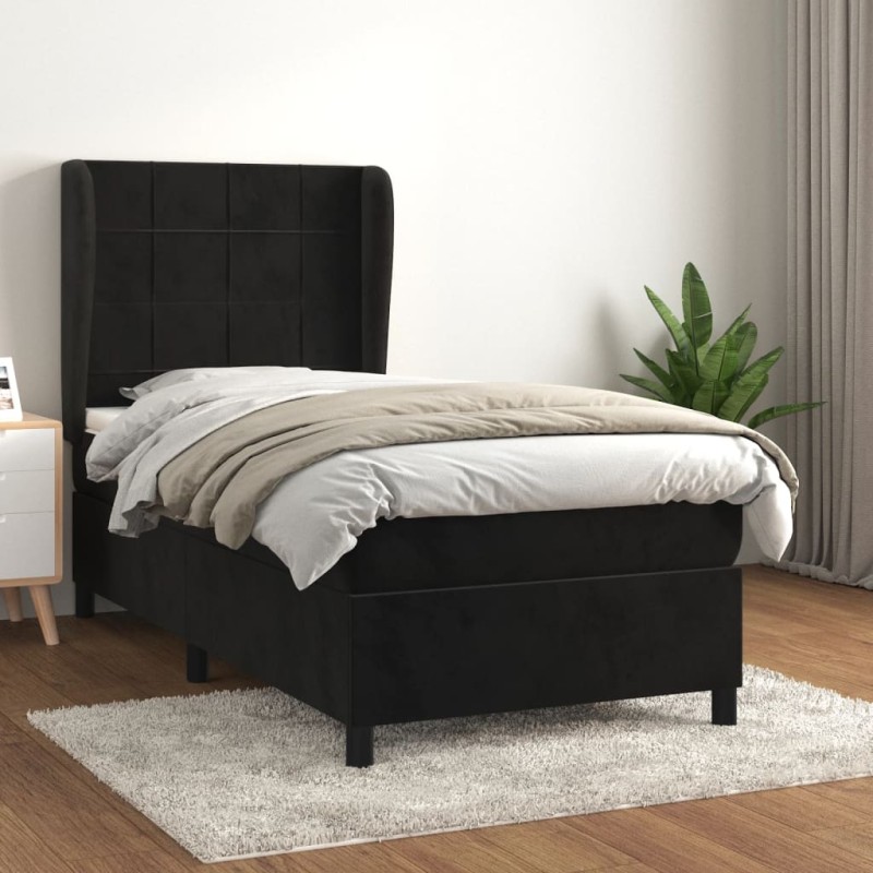 vidaXL Boxspringbett mit Matratze Schwarz 90x200 cm Samt vidaXL Boxspringbett mit Matratze Schwarz 90x200 cm Samt