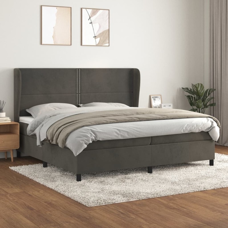 vidaXL Boxspringbett mit Matratze Dunkelgrau 200x200 cm Samt vidaXL Boxspringbett mit Matratze Dunkelgrau 200x200 cm Samt
