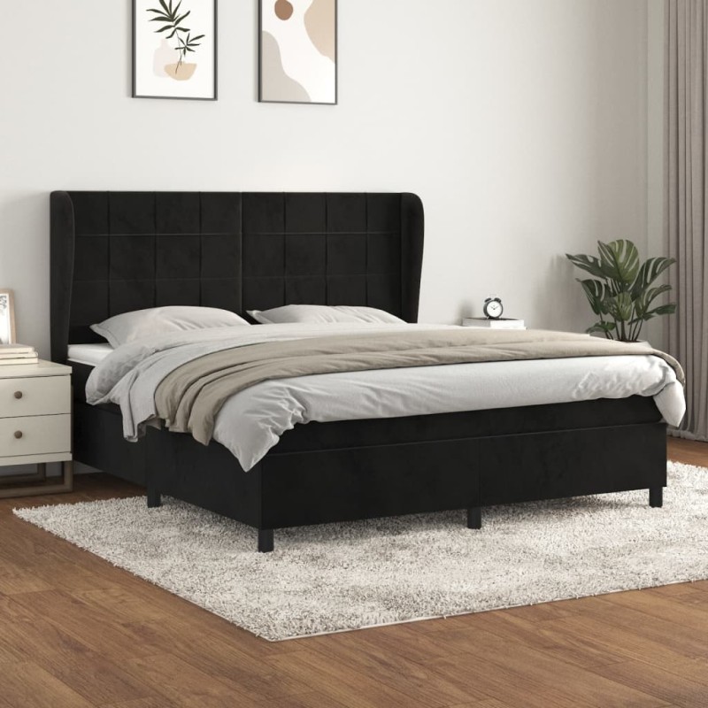 vidaXL Boxspringbett mit Matratze Schwarz 180x200 cm Samt vidaXL Boxspringbett mit Matratze Schwarz 180x200 cm Samt