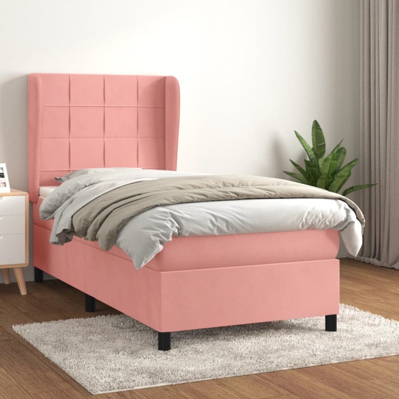 vidaXL Boxspringbett mit Matratze Rosa 90x200 cm Samt vidaXL Boxspringbett mit Matratze Rosa 90x200 cm Samt