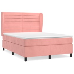vidaXL Boxspringbett mit Matratze Rosa 140x200 cm Samt