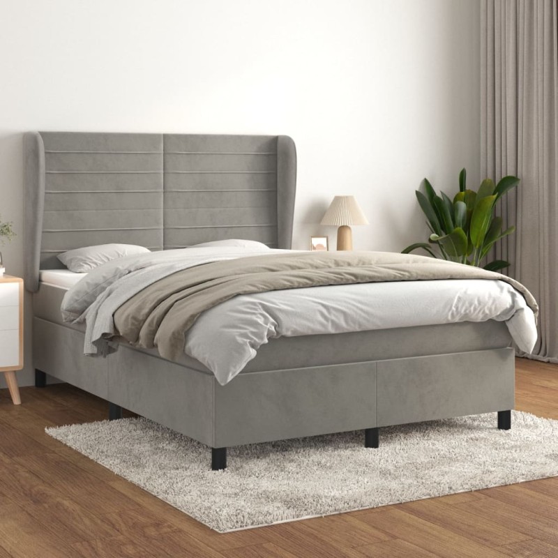 vidaXL Boxspringbett mit Matratze Hellgrau 140x190 cm Samt vidaXL Boxspringbett mit Matratze Hellgrau 140x190 cm Samt