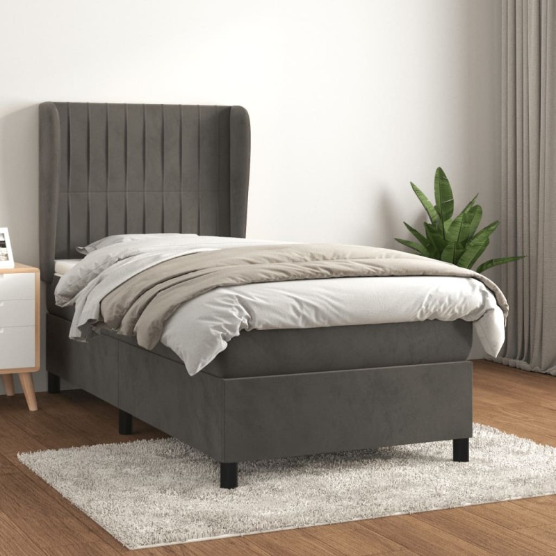 vidaXL Boxspringbett mit Matratze Dunkelgrau 80x200 cm Samt vidaXL Boxspringbett mit Matratze Dunkelgrau 80x200 cm Samt