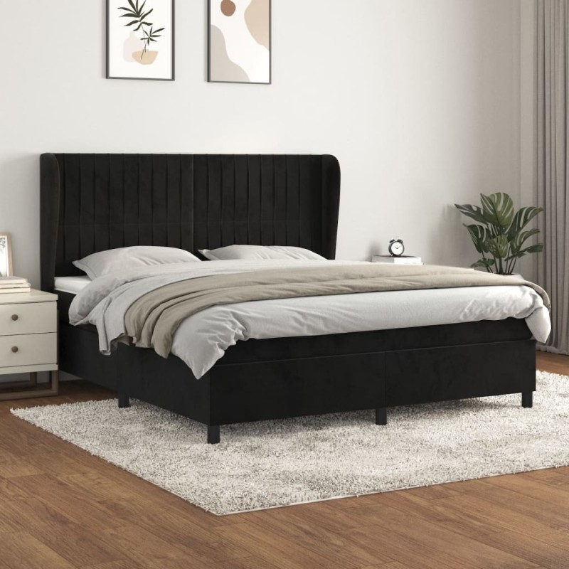 vidaXL Boxspringbett mit Matratze Schwarz 160x200 cm Samt vidaXL Boxspringbett mit Matratze Schwarz 160x200 cm Samt