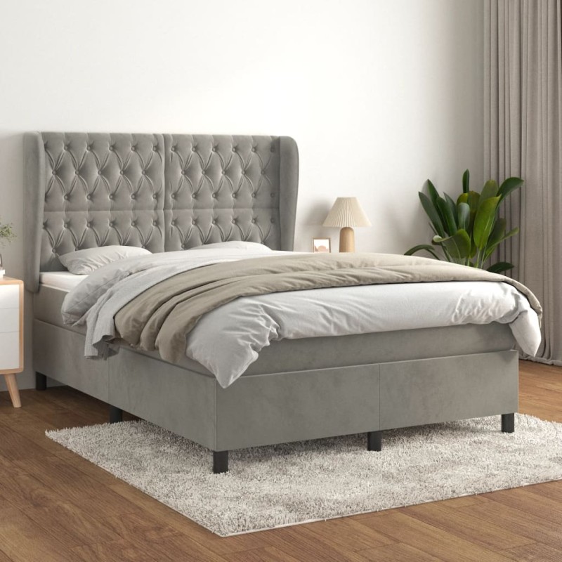 vidaXL Boxspringbett mit Matratze Hellgrau 140x200 cm Samt vidaXL Boxspringbett mit Matratze Hellgrau 140x200 cm Samt
