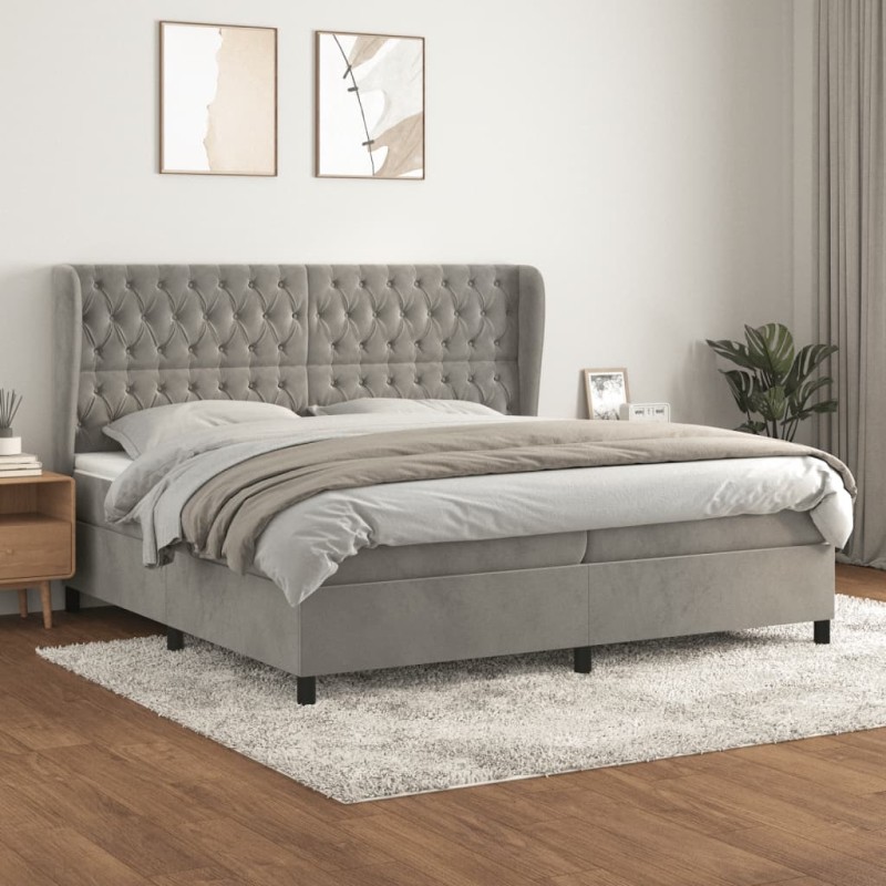 vidaXL Boxspringbett mit Matratze Hellgrau 200x200 cm Samt vidaXL Boxspringbett mit Matratze Hellgrau 200x200 cm Samt
