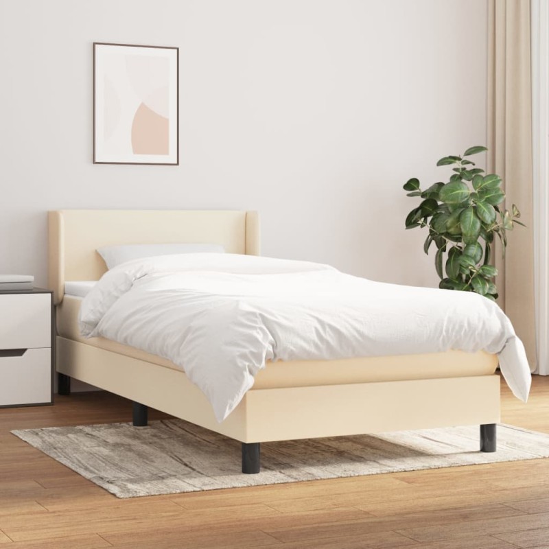vidaXL Boxspringbett mit Matratze Creme 90x190 cm Stoff vidaXL Boxspringbett mit Matratze Creme 90x190 cm Stoff