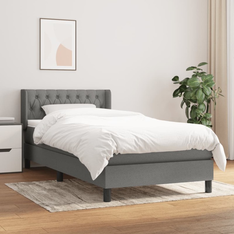 vidaXL Boxspringbett mit Matratze Dunkelgrau 90x190 cm Stoff vidaXL Boxspringbett mit Matratze Dunkelgrau 90x190 cm Stoff