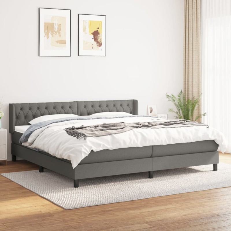 vidaXL Boxspringbett mit Matratze Dunkelgrau 200x200 cm Stoff vidaXL Boxspringbett mit Matratze Dunkelgrau 200x200 cm Stoff