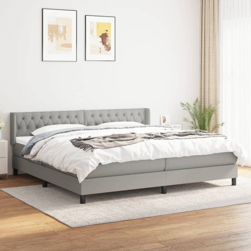 vidaXL Boxspringbett mit Matratze Hellgrau 200x200 cm Stoff vidaXL Boxspringbett mit Matratze Hellgrau 200x200 cm Stoff