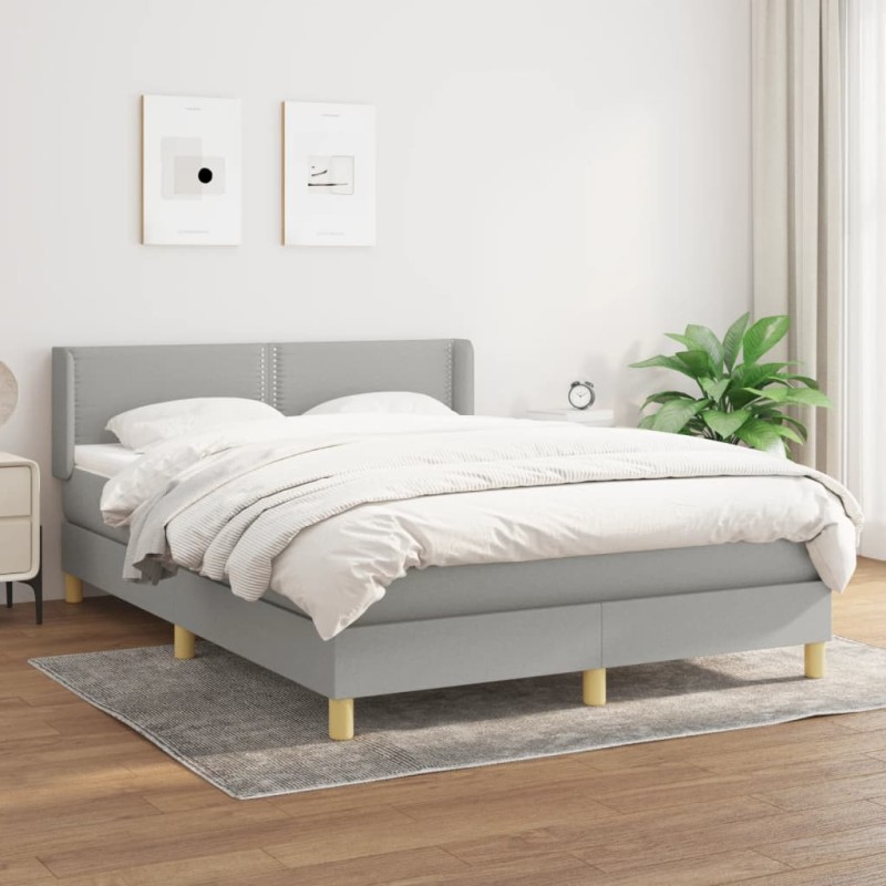 vidaXL Boxspringbett mit Matratze Hellgrau 140x190 cm Stoff vidaXL Boxspringbett mit Matratze Hellgrau 140x190 cm Stoff