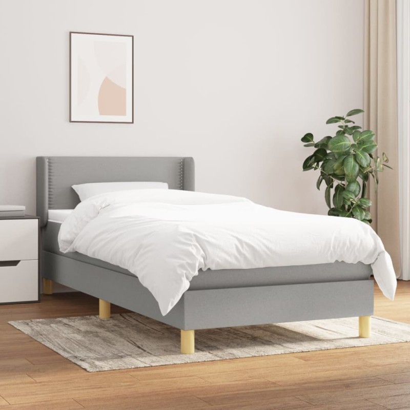 vidaXL Boxspringbett mit Matratze Hellgrau 80x200 cm Stoff vidaXL Boxspringbett mit Matratze Hellgrau 80x200 cm Stoff