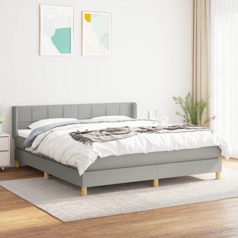 vidaXL Boxspringbett mit Matratze Hellgrau 180x200 cm Stoff vidaXL Boxspringbett mit Matratze Hellgrau 180x200 cm Stoff