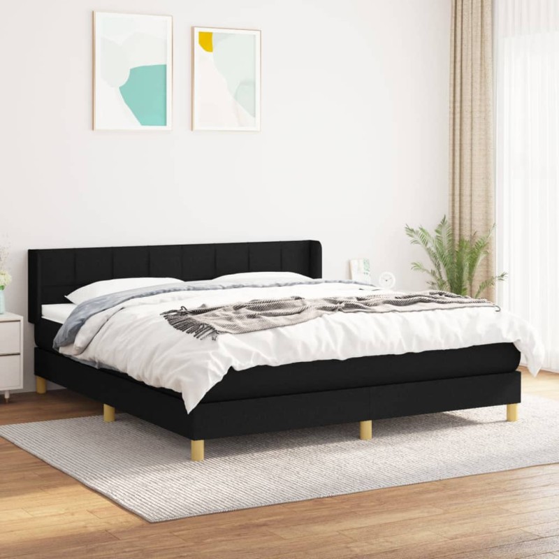 vidaXL Boxspringbett mit Matratze Schwarz 160x200 cm Stoff vidaXL Boxspringbett mit Matratze Schwarz 160x200 cm Stoff