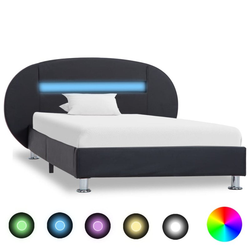 vidaXL Bettgestell mit LED Schwarz Kunstleder 90x200 cm vidaXL Bettgestell mit LED Schwarz Kunstleder 90x200 cm