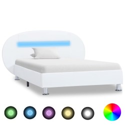Bettgestell mit LED Weiß Kunstleder 90x200 cm