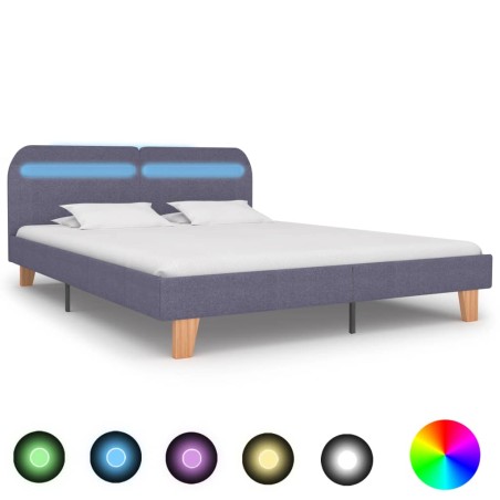 Bettgestell mit LED Hellgrau Stoff 180x200 cm