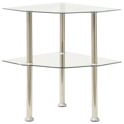 vidaXL Beistelltisch mit 2 Ablagen Transparent 38x38x50 cm Hartglas