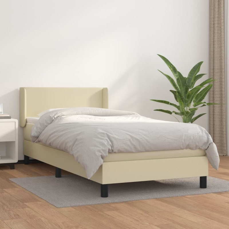 vidaXL Boxspringbett mit Matratze Creme 90x200 cm Kunstleder vidaXL Boxspringbett mit Matratze Creme 90x200 cm Kunstleder