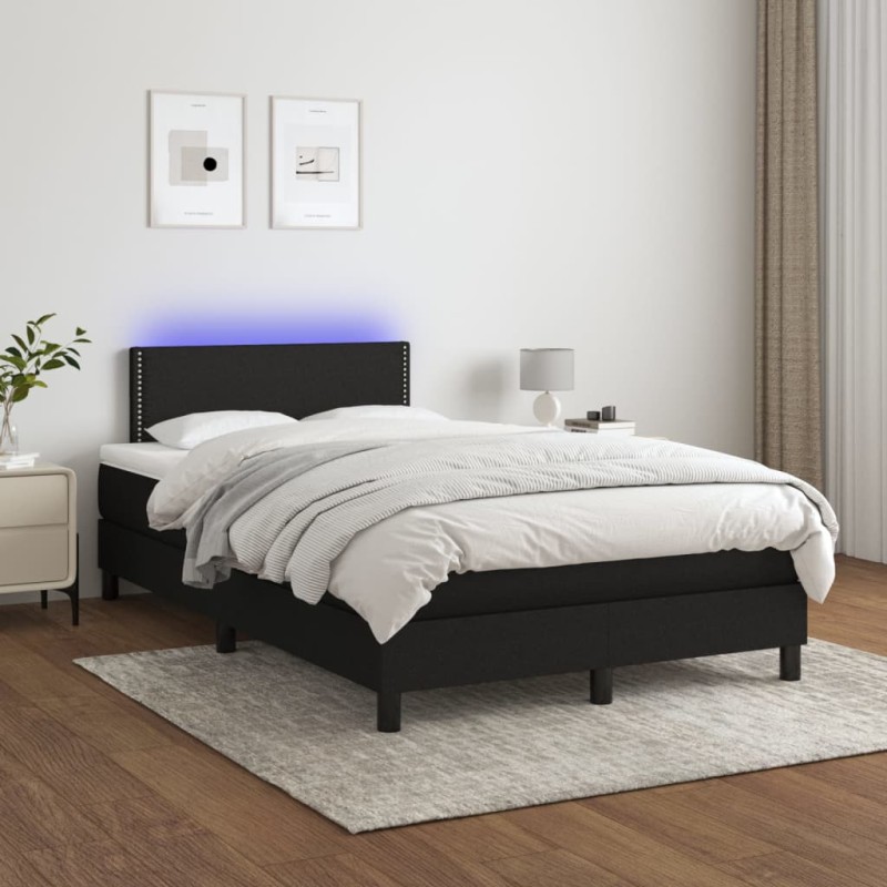 vidaXL Boxspringbett mit Matratze & LED Schwarz 120x200 cm Stoff vidaXL Boxspringbett mit Matratze & LED Schwarz 120x200 cm Stoff