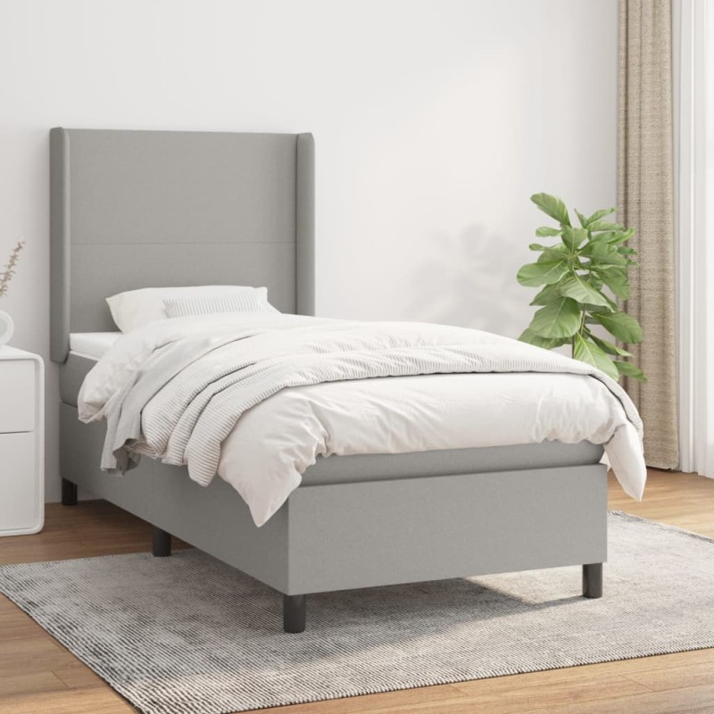 vidaXL Boxspringbett mit Matratze Hellgrau 90x190 cm Stoff vidaXL Boxspringbett mit Matratze Hellgrau 90x190 cm Stoff