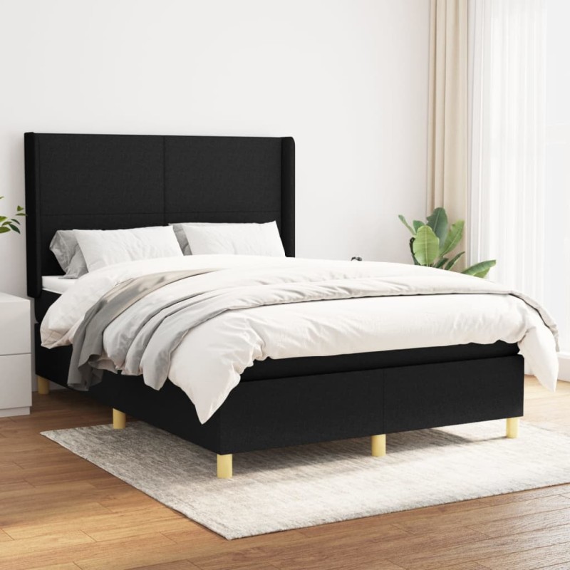 vidaXL Boxspringbett mit Matratze Schwarz 140x200 cm Stoff vidaXL Boxspringbett mit Matratze Schwarz 140x200 cm Stoff