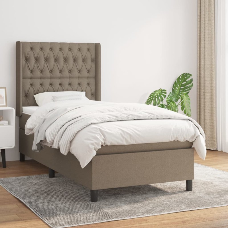 vidaXL Boxspringbett mit Matratze Taupe 90x190 cm Stoff vidaXL Boxspringbett mit Matratze Taupe 90x190 cm Stoff