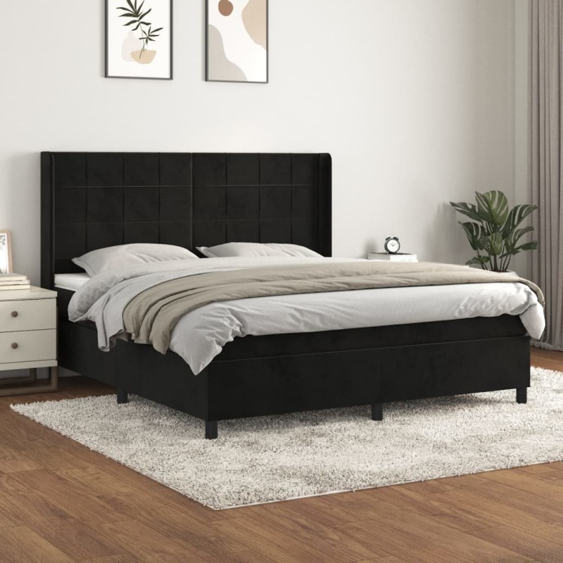 vidaXL Boxspringbett mit Matratze Schwarz 180x200 cm Samt vidaXL Boxspringbett mit Matratze Schwarz 180x200 cm Samt