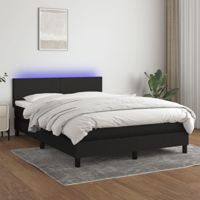 vidaXL Boxspringbett mit Matratze & LED Schwarz 140x200 cm Stoff vidaXL Boxspringbett mit Matratze & LED Schwarz 140x200 cm Stoff