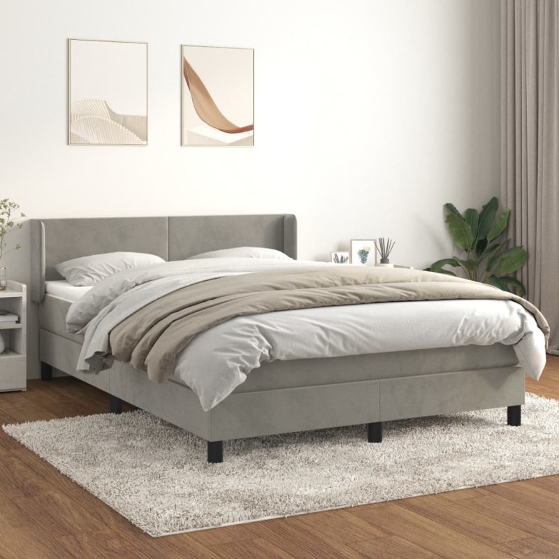 vidaXL Boxspringbett mit Matratze Hellgrau 140x200 cm Samt vidaXL Boxspringbett mit Matratze Hellgrau 140x200 cm Samt